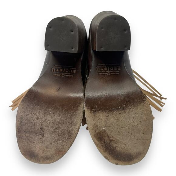Bed Stu Onset Olivia Women’s Size 7.5 Peep Toe Fringe Booties Brown Leather Heel - Picture 9 of 11